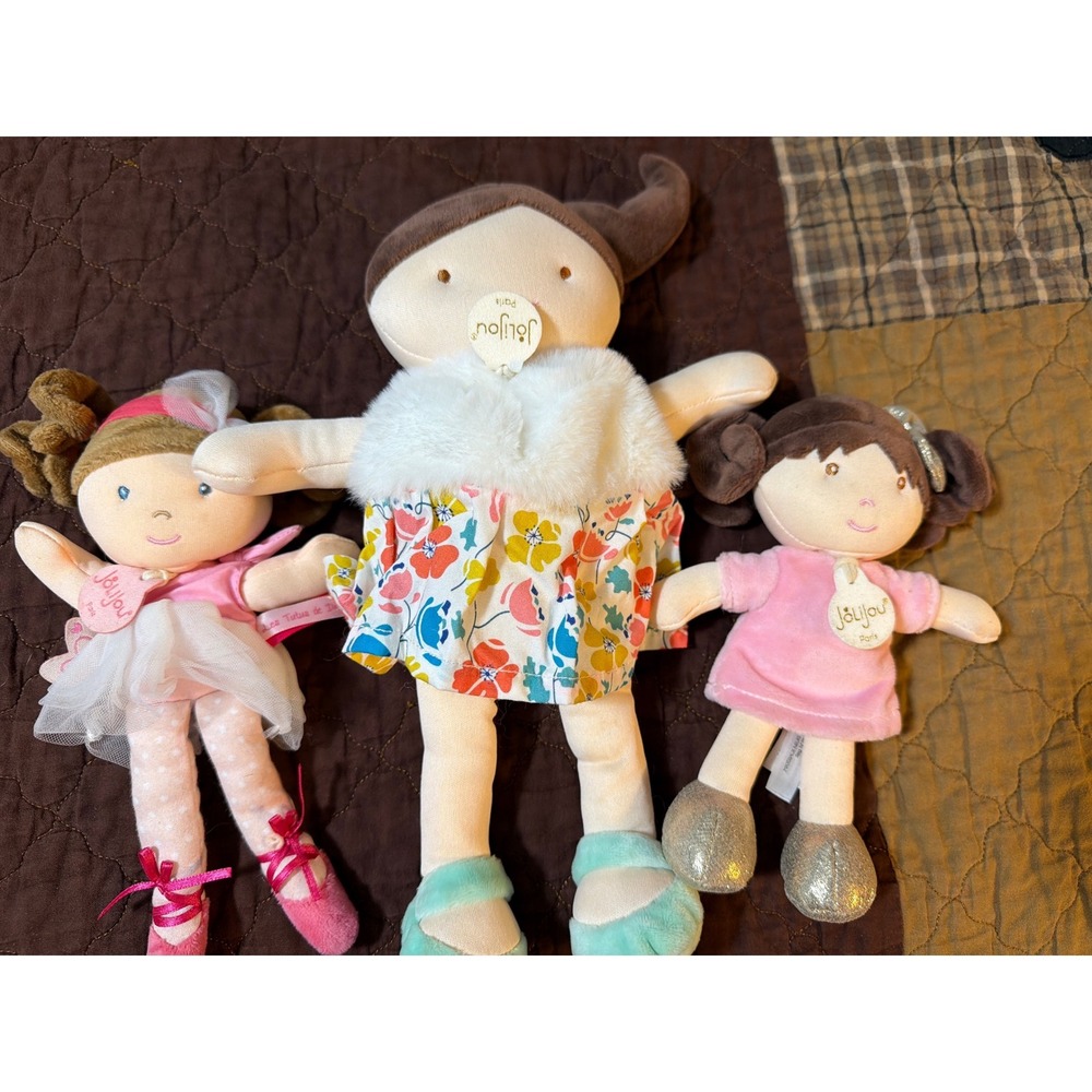Jolijou Paris Rag Doll Trio Plush Ballerina Floral Pink Silver Soft Toy Set 3pc